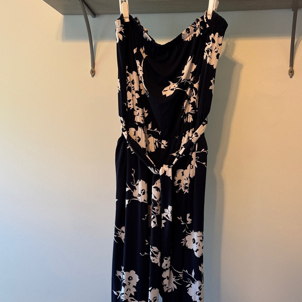 Lane Bryant Blue and White Floral Jumpsuit